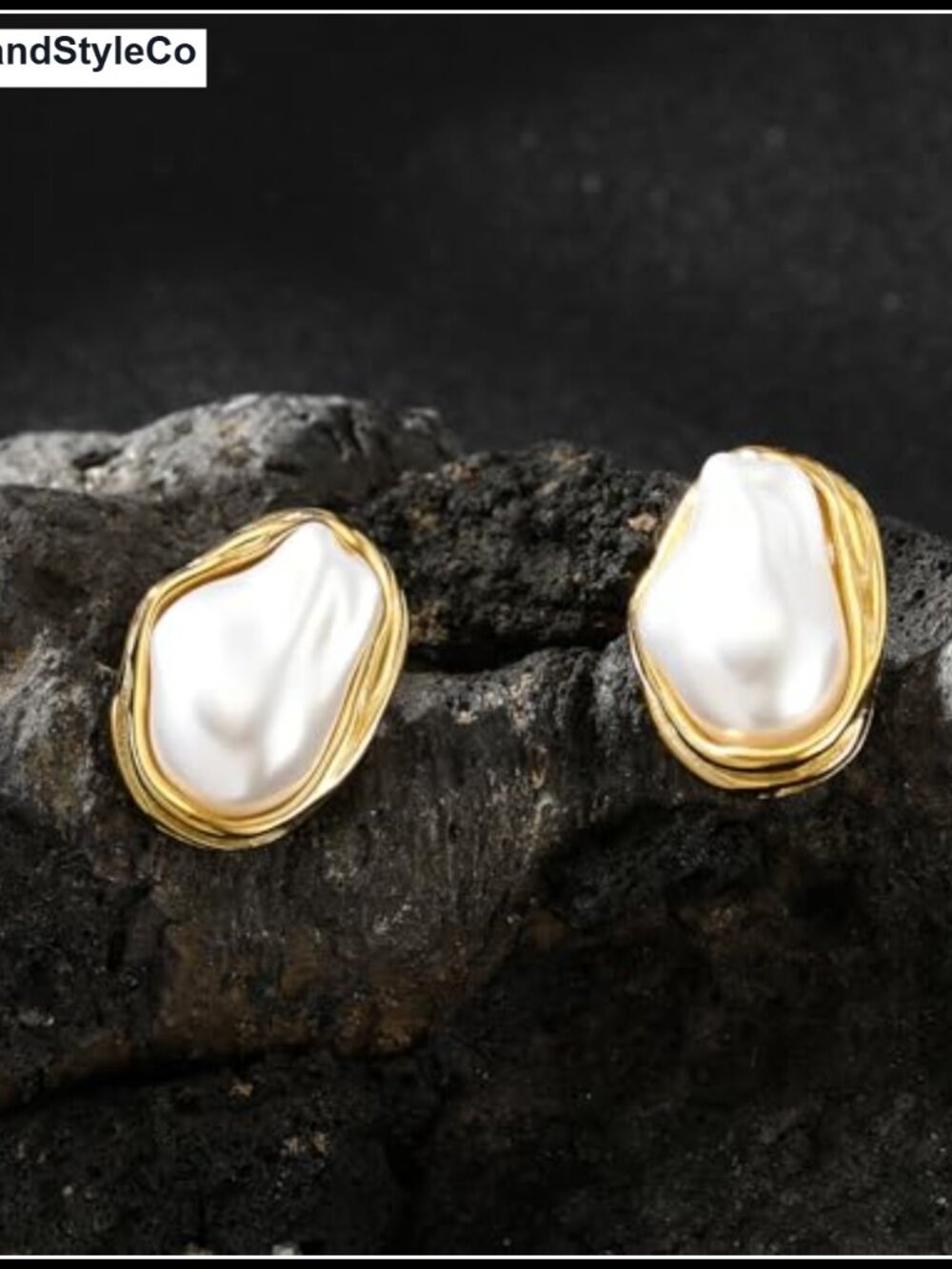 Vintage 14K Gold Plated Pearl Earrings for Women, Chunky Oval Stud Statement - Picture 4 of 6
